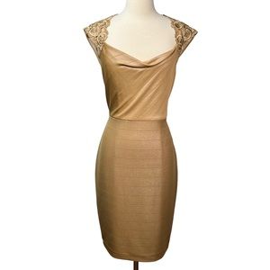 Kay Unger Gold Embroidered Bodycon Dress 10